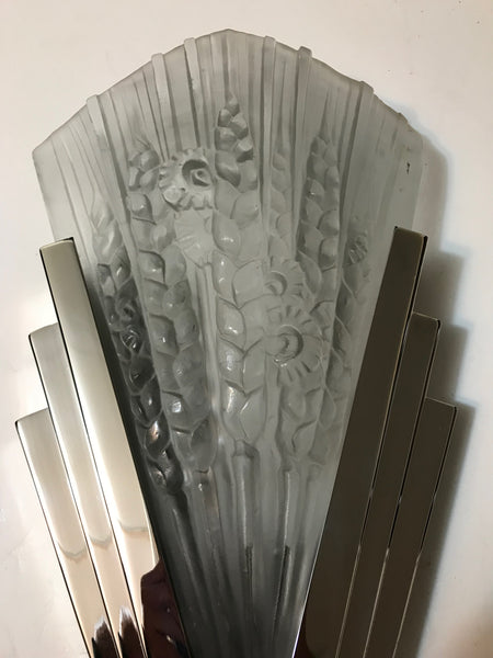 Pair of French Art Deco Skyscraper Floral Sconces