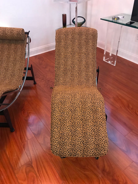 Pair of Le Corbusier LC4 Style Leopard Print and Chrome Lounge Chair