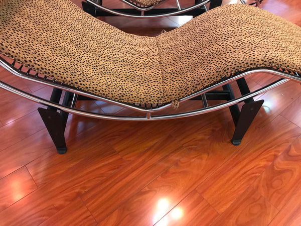 Pair of Le Corbusier LC4 Style Leopard Print and Chrome Lounge Chair