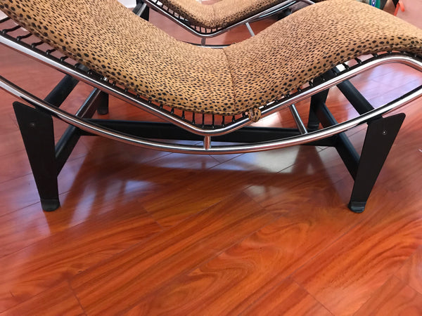 Pair of Le Corbusier LC4 Style Leopard Print and Chrome Lounge Chair