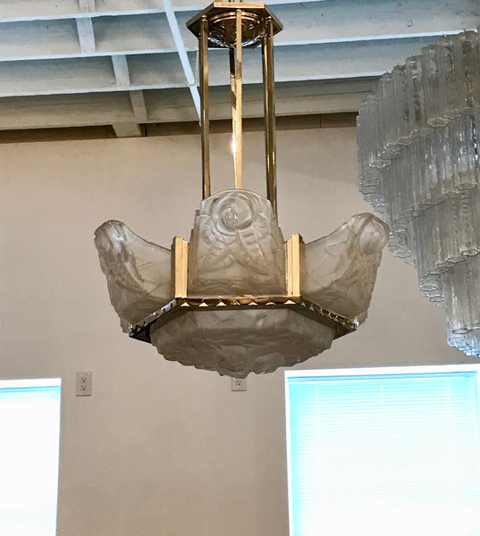 French Art Deco Chandelier Signed by Degué