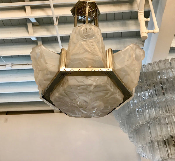 French Art Deco Chandelier Signed by Degué
