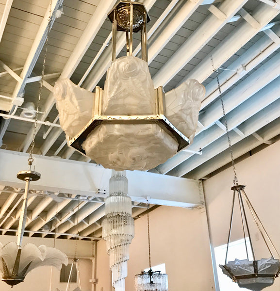 French Art Deco Chandelier Signed by Degué