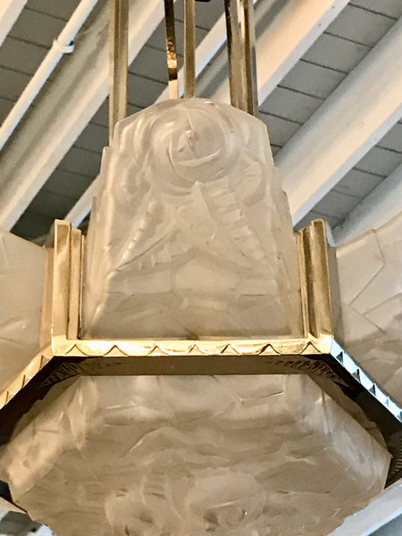 French Art Deco Chandelier Signed by Degué