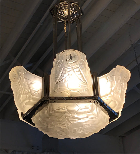 French Art Deco Chandelier Signed by Degué