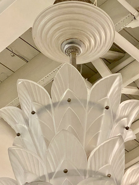 Grand French Art Deco Three Tiered Signed Sabino Chandelier