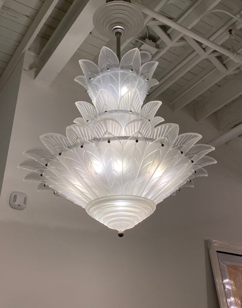 Grand French Art Deco Three Tiered Signed Sabino Chandelier