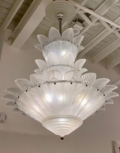 Grand French Art Deco Three Tiered Signed Sabino Chandelier