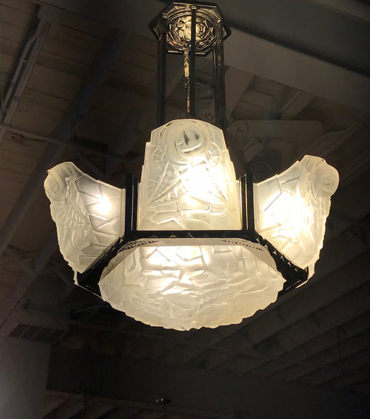 French Art Deco Chandelier Signed by Degué