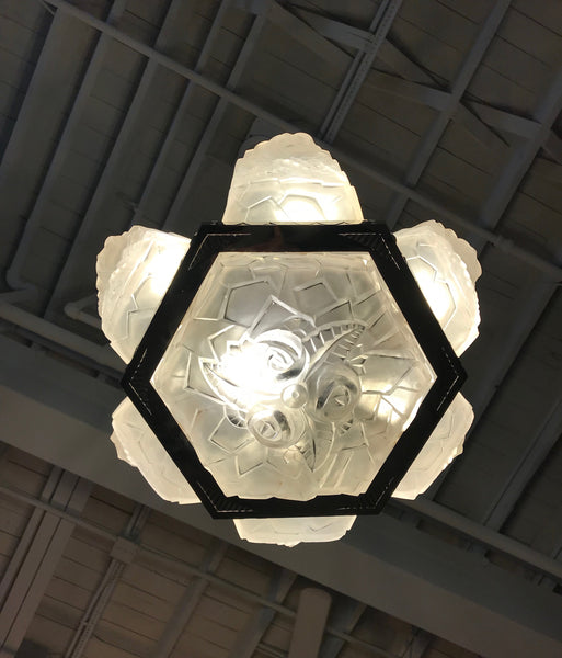 French Art Deco Chandelier Signed by Degué