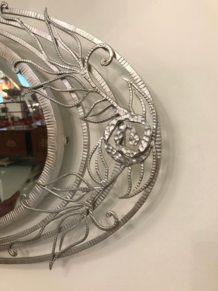 French Art Deco Geometric and Floral Wall Mirror