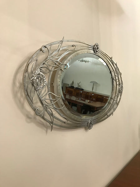 French Art Deco Geometric and Floral Wall Mirror