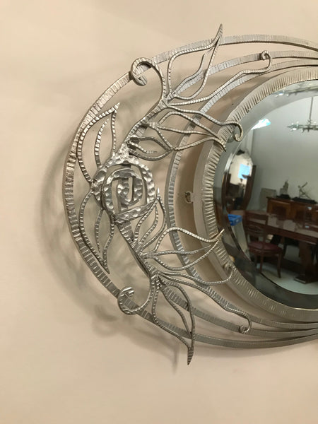 French Art Deco Geometric and Floral Wall Mirror