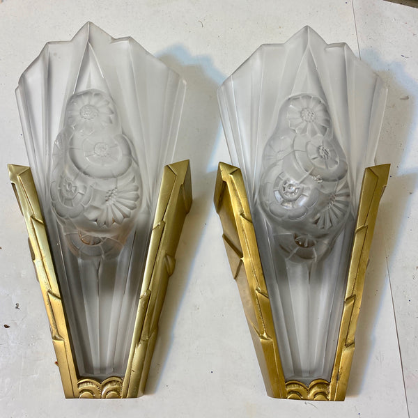 Pair of French Art Deco Wall Sconces Signed by Degue