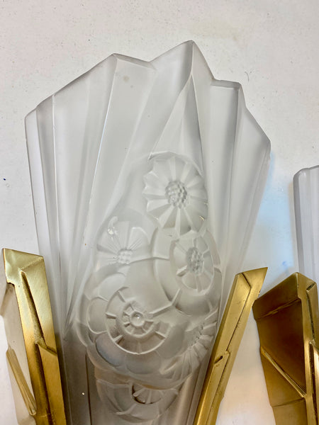 Pair of French Art Deco Wall Sconces Signed by Degue