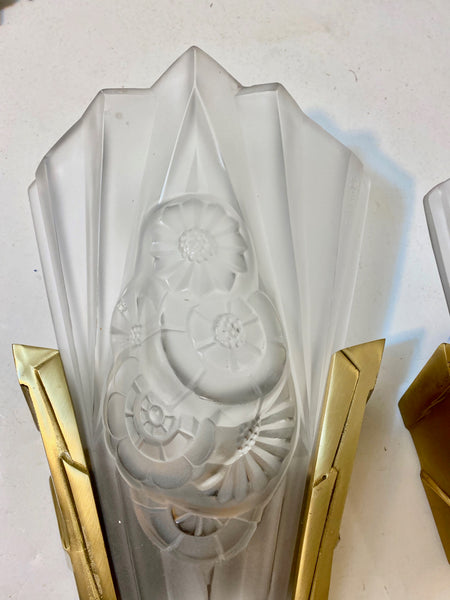 Pair of French Art Deco Wall Sconces Signed by Degue