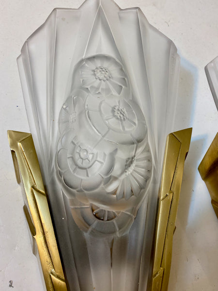 Pair of French Art Deco Wall Sconces Signed by Degue