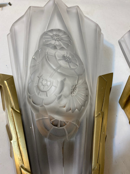 Pair of French Art Deco Wall Sconces Signed by Degue