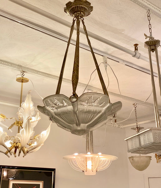 French Art Deco Butterfly Chandelier Signed by Muller Freres Luneville