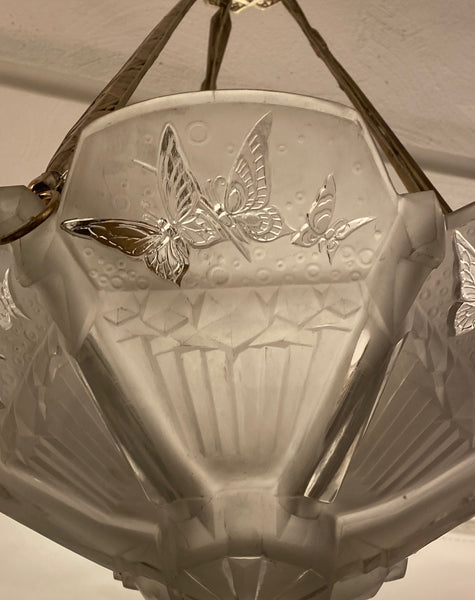 French Art Deco Butterfly Chandelier Signed by Muller Freres Luneville