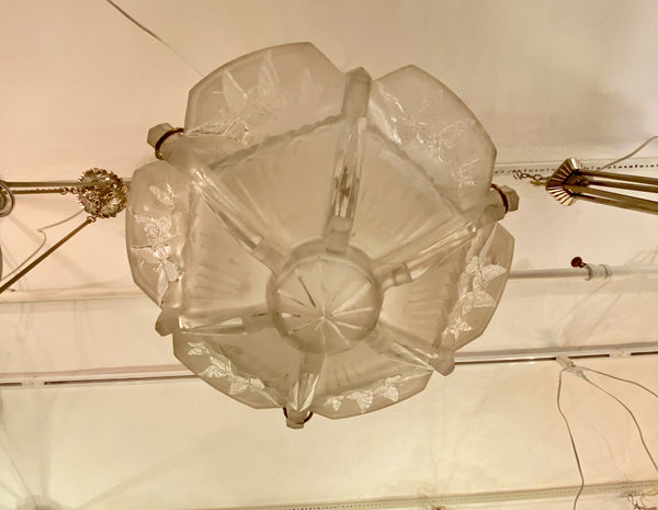 French Art Deco Butterfly Chandelier Signed by Muller Freres Luneville