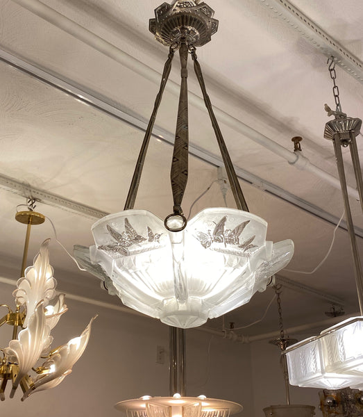 French Art Deco Butterfly Chandelier Signed by Muller Freres Luneville