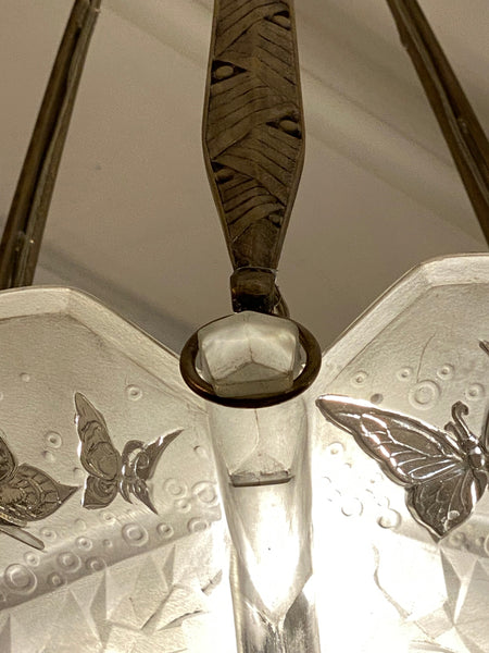 French Art Deco Butterfly Chandelier Signed by Muller Freres Luneville