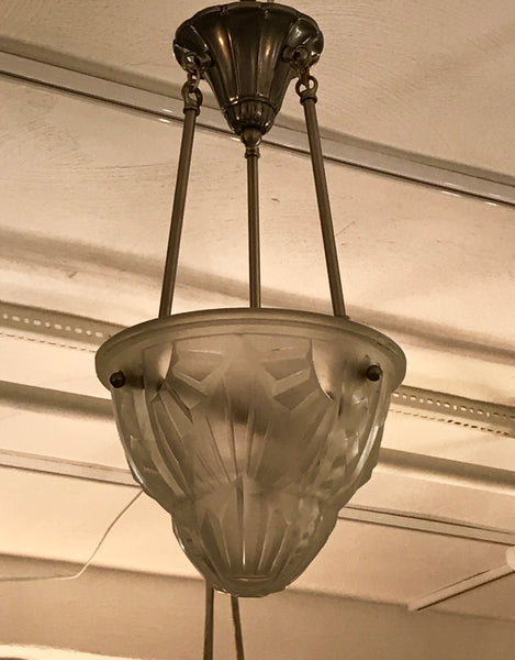 French Art Deco Pendant Chandelier Signed by Degue