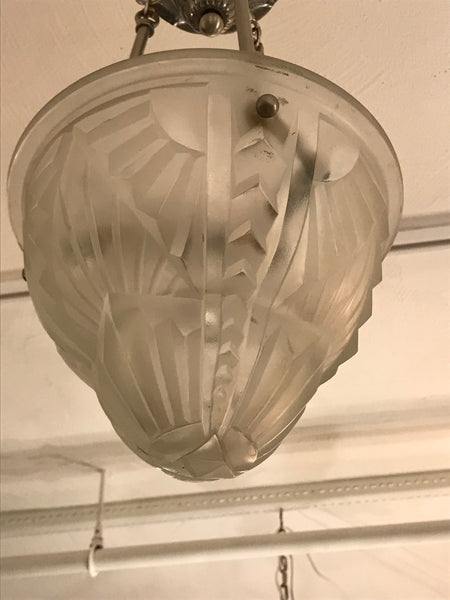 French Art Deco Pendant Chandelier Signed by Degue