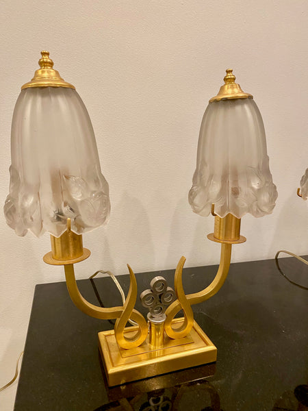 Pair of French Art Deco table Lamps by G Leleu