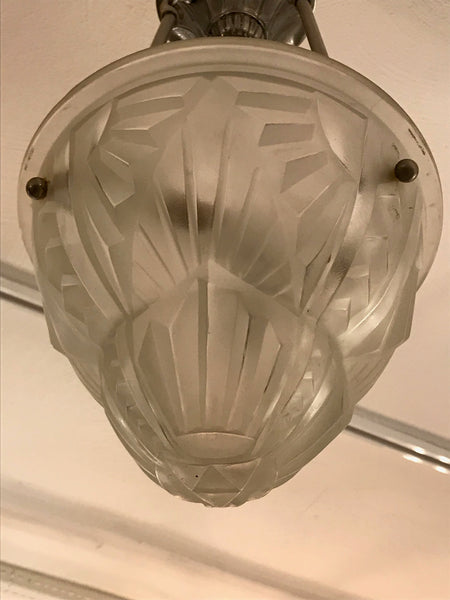 French Art Deco Pendant Chandelier Signed by Degue