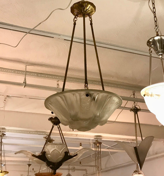 French Art Deco Pendant Chandelier Signed by Muller Frères Luneville