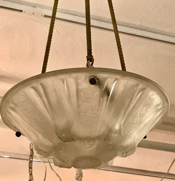 French Art Deco Pendant Chandelier Signed by Muller Frères Luneville