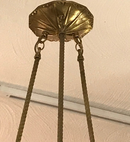 French Art Deco Pendant Chandelier Signed by Muller Frères Luneville