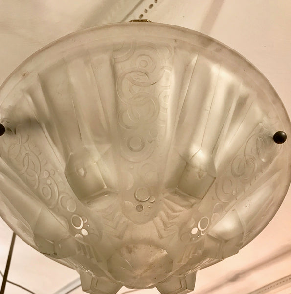 French Art Deco Pendant Chandelier Signed by Muller Frères Luneville