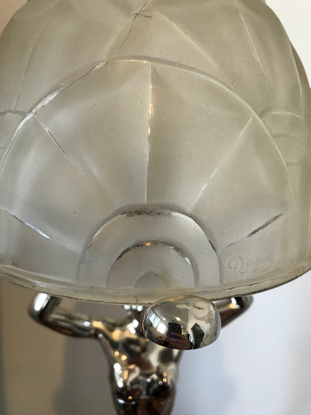 French Art Deco Female figurative Table Lamp by Degue