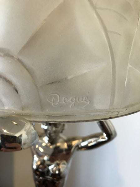 French Art Deco Female figurative Table Lamp by Degue