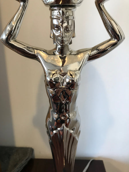 French Art Deco Female figurative Table Lamp by Degue