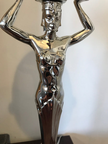 French Art Deco Female figurative Table Lamp by Degue