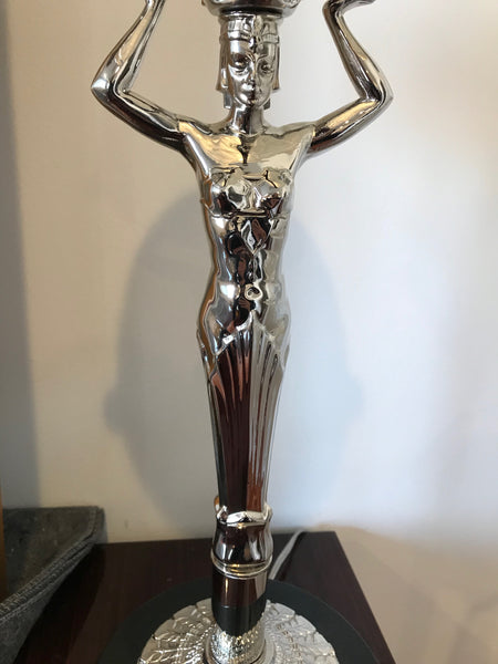 French Art Deco Female figurative Table Lamp by Degue