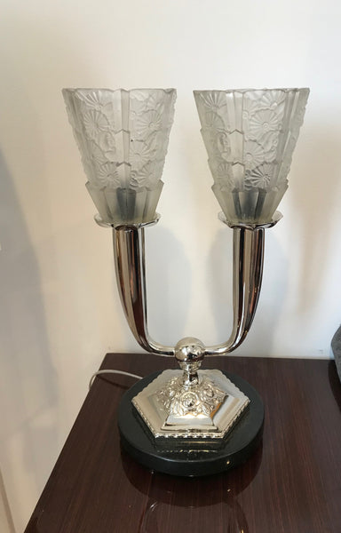 French Art Deco Floral Table Lamp