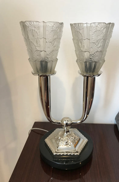 French Art Deco Floral Table Lamp