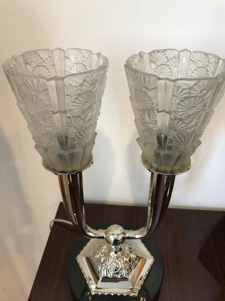 French Art Deco Floral Table Lamp