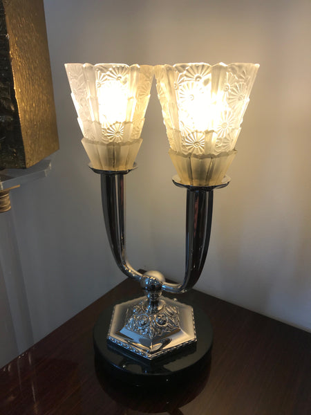 French Art Deco Floral Table Lamp