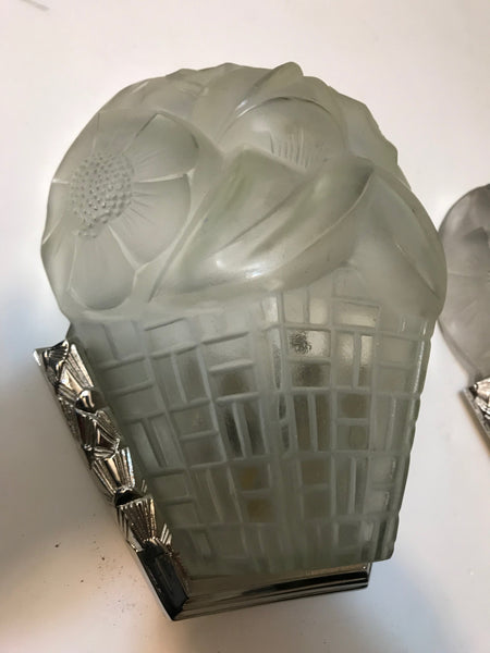Pair of French Art Deco Wall Sconces Signed by Degue