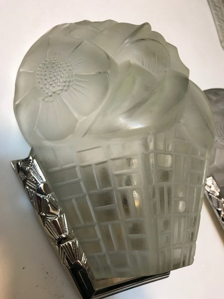 Pair of French Art Deco Wall Sconces Signed by Degue