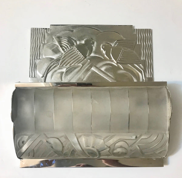 Pair of French Art Deco Bird Sconces with Geometric Motif by Sabino