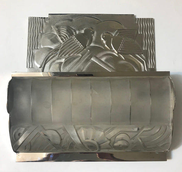 Pair of French Art Deco Bird Sconces with Geometric Motif by Sabino