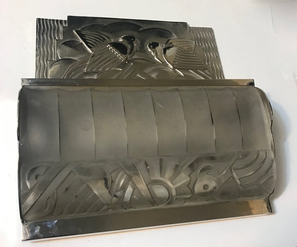 Pair of French Art Deco Bird Sconces with Geometric Motif by Sabino