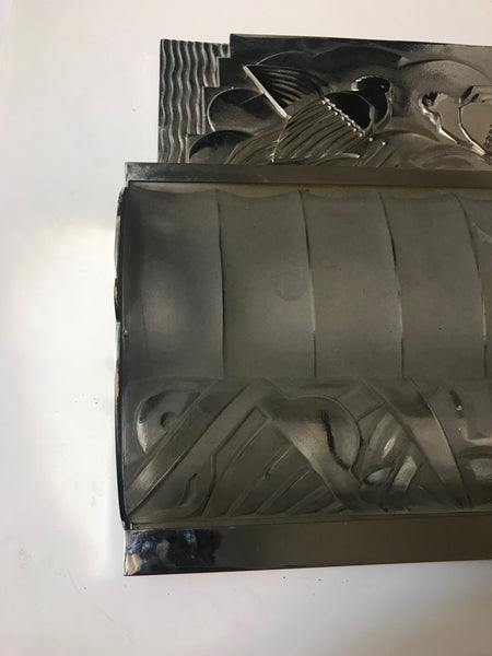 Pair of French Art Deco Bird Sconces with Geometric Motif by Sabino